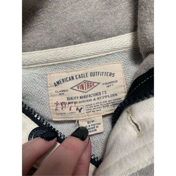 American Eagle Men’s Long Sleeve Gray 1/4 Button Vintage Henley Sweatshirts Size - Picture 4 of 7